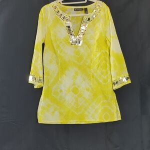 INC International Concepts Tie-Dye Yellow Tunic with Sequin Accents